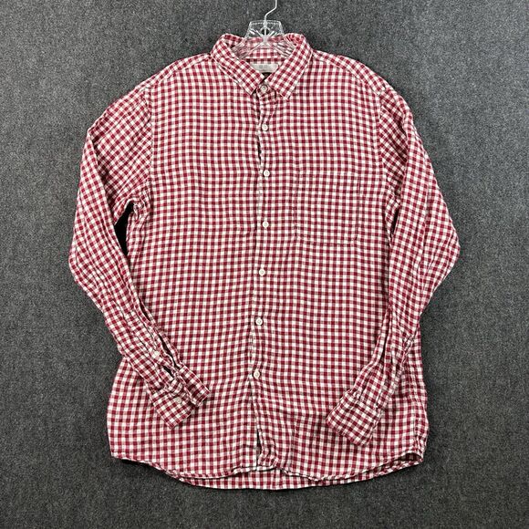 Uniqlo Shirt Men’s Large Red White Checkered 100% Linen Pocket Casual Summer - Picture 1 of 10